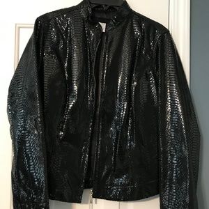 RARE!! Chico's 100 % Lightweight zipper Alligator Black Leather Jacket.